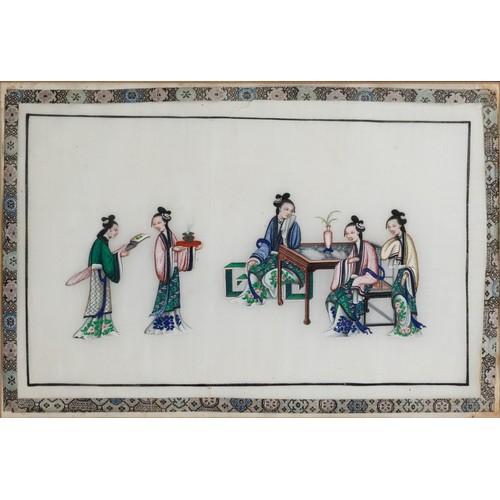 185 - TWO CHINESE PITH PAINTINGS, QING DYNASTY - Court ladies at leisure, watercolour and bodycolour on ri... 