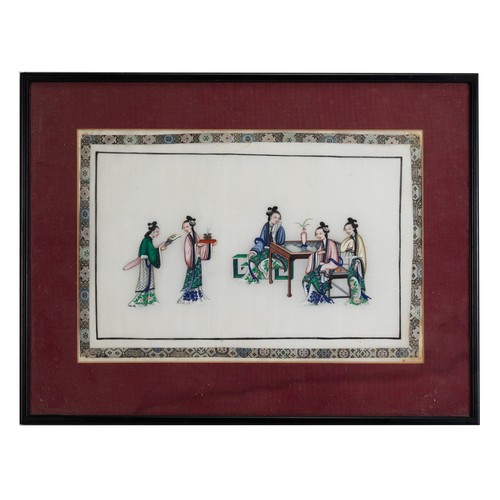 185 - TWO CHINESE PITH PAINTINGS, QING DYNASTY - Court ladies at leisure, watercolour and bodycolour on ri... 