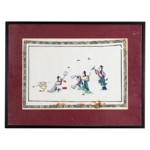 185 - TWO CHINESE PITH PAINTINGS, QING DYNASTY - Court ladies at leisure, watercolour and bodycolour on ri... 