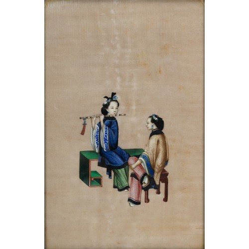 184 - TWO CHINESE PITH PAINTINGS, QING DYNASTY - Each depicting court ladies next to furnishings and ornam... 