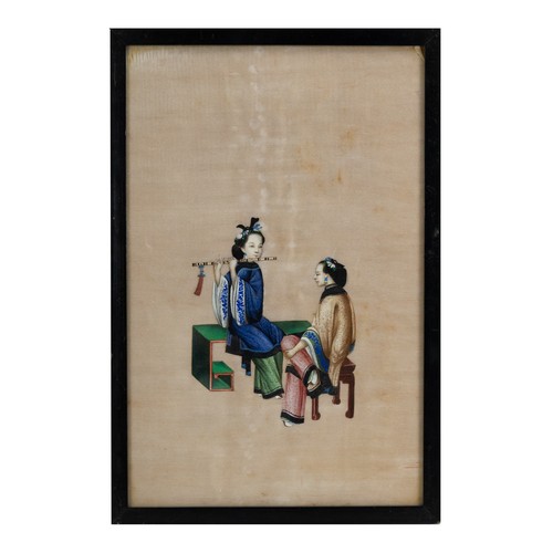 184 - TWO CHINESE PITH PAINTINGS, QING DYNASTY - Each depicting court ladies next to furnishings and ornam... 