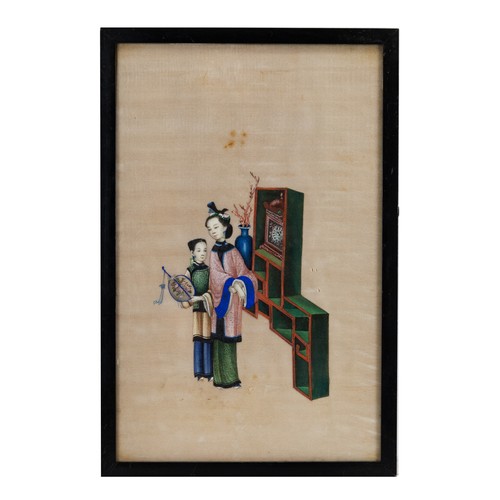 184 - TWO CHINESE PITH PAINTINGS, QING DYNASTY - Each depicting court ladies next to furnishings and ornam... 