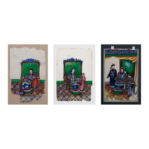 189 - A SET OF THREE CHINESE PITH PAINTINGS, QING DYNASTY - Each finely painted depicting various figures ... 