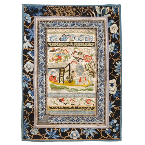 291 - TWO CHINESE SILK EMBROIDERED PANELS, 19/20TH CENTURY. Each of rectangular form, cream ground featuri... 