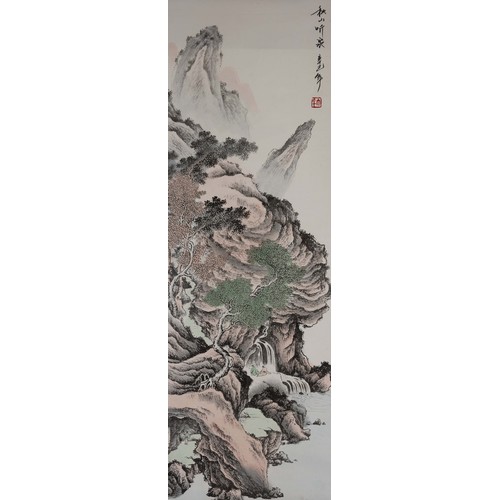 351 - FOUR 20TH/21ST CENTURY CHINESE HANGING SCROLL PAINTINGS AND PRINTS, to include: 'One Hundred Butterf... 