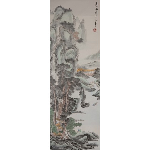 351 - FOUR 20TH/21ST CENTURY CHINESE HANGING SCROLL PAINTINGS AND PRINTS, to include: 'One Hundred Butterf... 