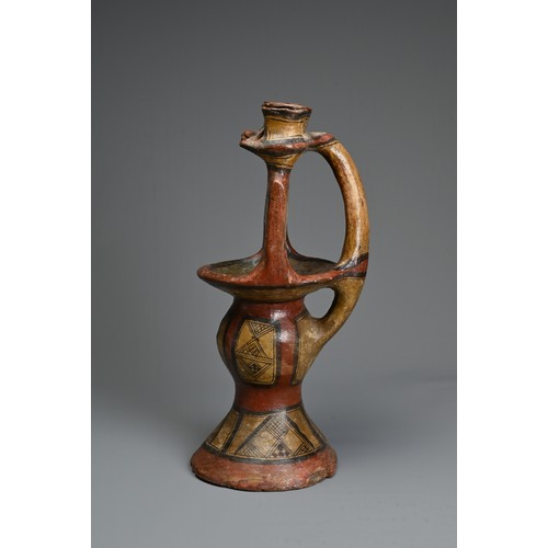 230 - A PAINTED BERBER OIL LAMP, KABYLIA ALGERIA, EARLY 20TH CENTURY. Low fired ceramic oil lamp modelled ... 