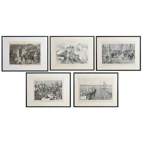 380 - FIVE FRAMED ILLUSTRATIONS OF SCENES IN INDIA FROM THE ILLUSTRATED LONDON NEWS AND THE GRAPHIC, dated... 