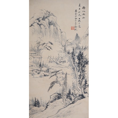 349 - A CHINESE WATERCOLOUR IN SCROLL, ATTRIBUTED TO JIANG YIN, 20TH CENTURY. Ink on paper depicting a mou... 