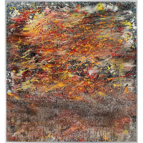 381 - TOM MCINTEE (ADELAIDE) - 'BURNING OFF'. Abstract oil on canvas mounted, in thin metal frame. Unsigne... 