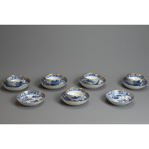 26 - A GROUP OF CHINESE BLUE AND WHITE EXPORT PORCELAIN CUPS AND SAUCERS, 18TH CENTURY. All matched in de... 