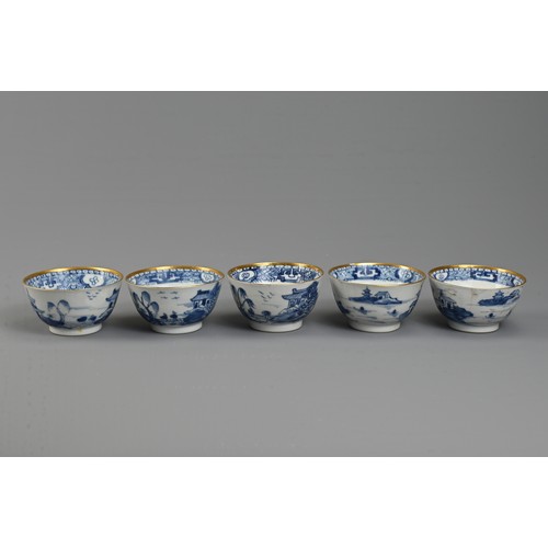 26 - A GROUP OF CHINESE BLUE AND WHITE EXPORT PORCELAIN CUPS AND SAUCERS, 18TH CENTURY. All matched in de... 