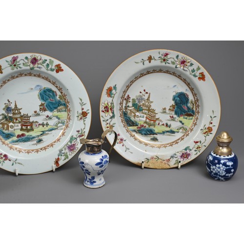 39 - A GROUP OF CHINESE PORCELAIN ITEMS, 18-20TH CENTURY. To include a pair of famille rose shallow bowls... 