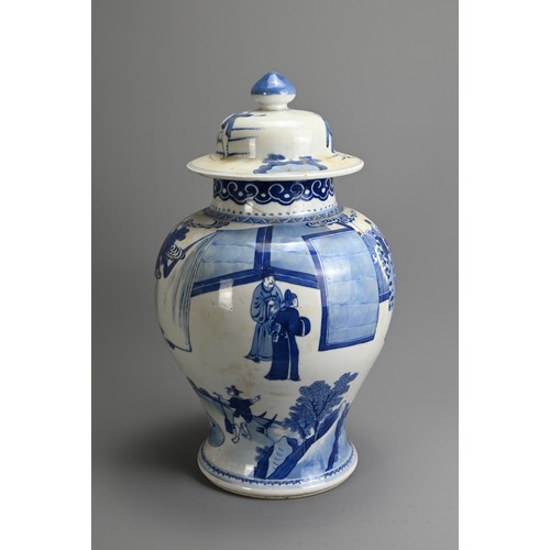 48 - A CHINESE BLUE AND WHITE PORCELAIN JAR AND COVER, 18/19TH CENTURY. Of baluster form decorated with s... 