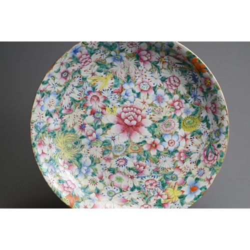 56 - A LARGE CHINESE MILLEFLEUR DECORATED PORCELAIN DISH, EARLY 20TH CENTURY. Decorated with various flow... 