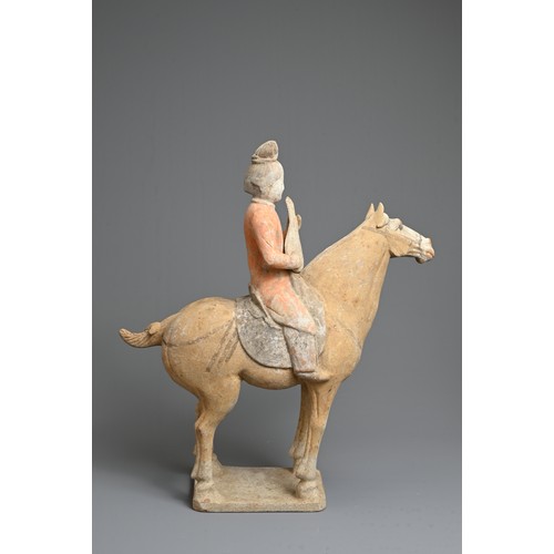 206 - A CHINESE PAINTED POTTERY HORSE WITH MUSICIAN, TANG DYNASTY (618-907). The horse standing four squar... 