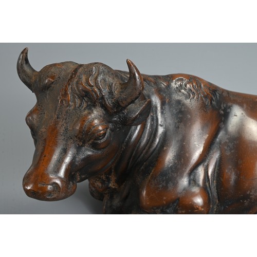 309 - A LARGE JAPANESE LATE MEIJI PERIOD (1868-1912) BRONZE MODEL OF A RECUMBENT COW. Naturalistically mod... 