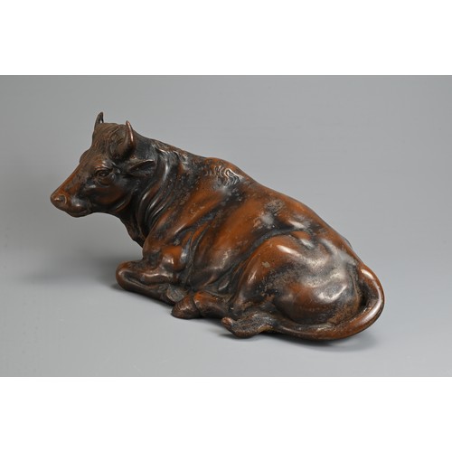 309 - A LARGE JAPANESE LATE MEIJI PERIOD (1868-1912) BRONZE MODEL OF A RECUMBENT COW. Naturalistically mod... 