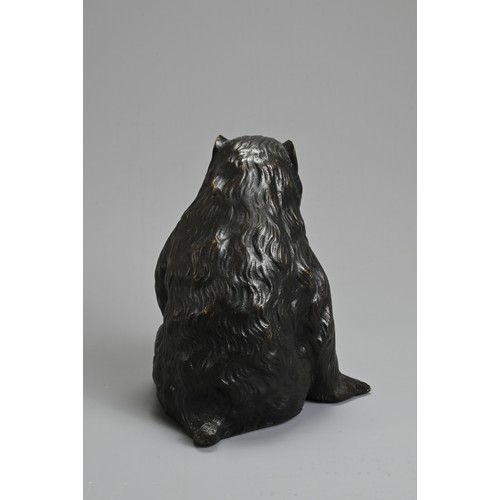 303 - A 20TH CENTURY JAPANESE BRONZE OKIMONO OF A MONKEY BY HIDEYAMA. Naturalistically modelled seated, wi... 