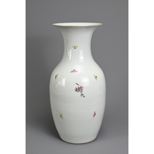 52 - A CHINESE FAMILLE ROSE PORCELAIN VASE, 20TH CENTURY. Of baluster form decorated with birds perched i... 