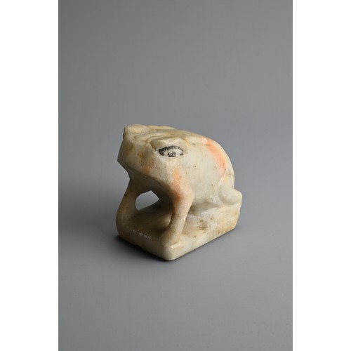 212 - A CHINESE WHITE MABLE MODEL OF A FROG, TANG DYNASTY OR LATER. Seated on a rectangular base with blac... 