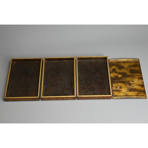 294 - A JAPANESE LATE MEIJI PERIOD-TAISHO, (LATE 19TH/EARLY 20TH CENTURY), THREE-TIER LACQUER RECTANGULAR ... 