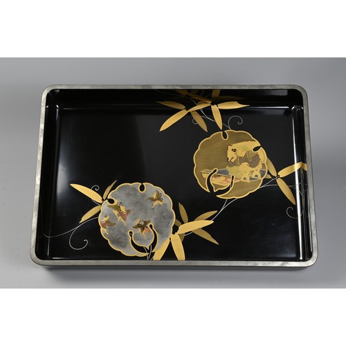 300 - A PAIR OF EARLY 20TH CENTURY JAPANESE NESTED LACQUER TRAYS BY TOKIWAYA KOHEI. Decorated in gold and ... 