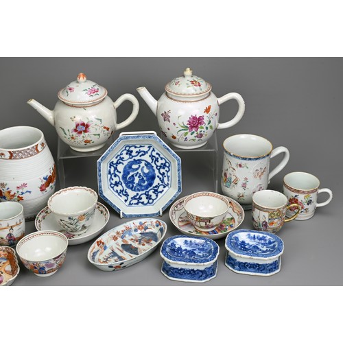 7 - A QUANTITY OF CHINESE EXPORT PORCELAIN ITEMS, 18TH CENTURY. Famille rose and blue and white porcelai... 