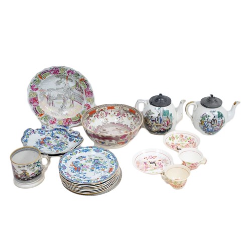 112 - A QUANTITY OF CHINOISERIE ENGLISH CERAMIC ITEMS, 19/20TH CENTURY. To include Mason ironstone China f... 