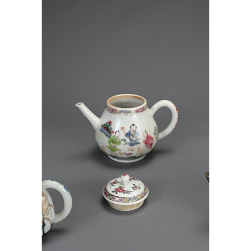 2 - FOUR CHINESE / JAPANESE PORCELAIN TEAPOTS, 18/19TH CENTURY. Each of varying forms decorated with fig... 