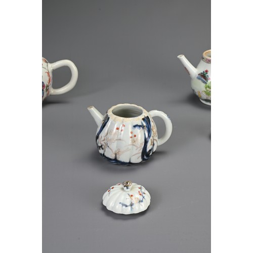 2 - FOUR CHINESE / JAPANESE PORCELAIN TEAPOTS, 18/19TH CENTURY. Each of varying forms decorated with fig... 