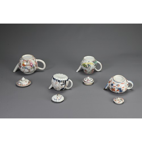 2 - FOUR CHINESE / JAPANESE PORCELAIN TEAPOTS, 18/19TH CENTURY. Each of varying forms decorated with fig... 