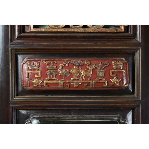 195 - A SET OF FOUR MONUMENTAL CHINESE CARVED WOOD DOOR PANELS, LATE QING / REPUBLIC PERIOD. Each of tall ... 