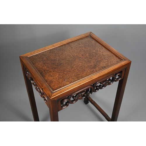 204 - A NEST OF FOUR CHINESE ROSEWOOD AND BURR WALNUT TABLES, EARLY 20TH CENTURY. Of rectangular form with... 