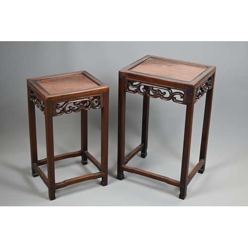 204 - A NEST OF FOUR CHINESE ROSEWOOD AND BURR WALNUT TABLES, EARLY 20TH CENTURY. Of rectangular form with... 