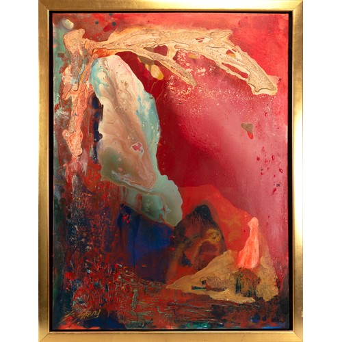 210 - SHENG SHANSHAN, CHINA, b. 1957. COSMOS. Oil and mixed media on canvas, signed lower left in Roman le... 