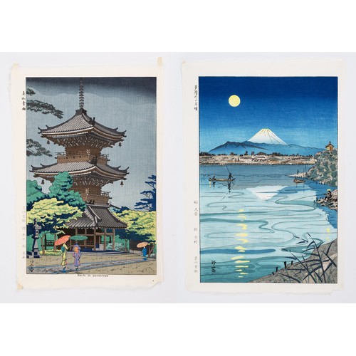 229 - TWO JAPANESE WOODBLOCK PRINTS, SHOWA STYLE. To include OKADA KOICHI (1907-1991), Moonlight in Tamaga... 