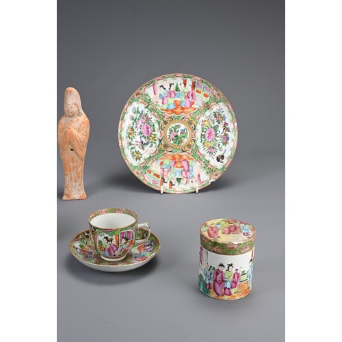 56 - A GROUP OF CHINESE CERAMIC ITEMS, TANG AND 19TH CENTURY. To include an orange pottery figure of an a... 