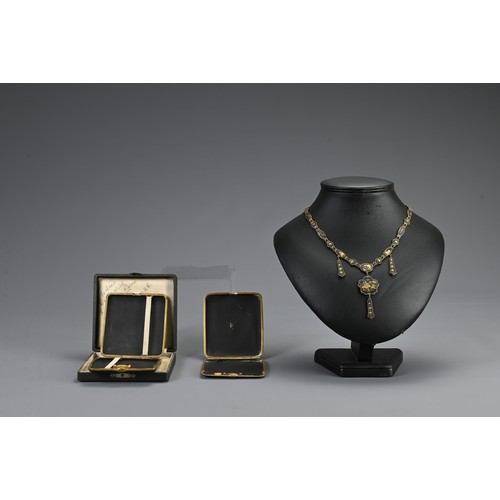 61 - A GROUP OF EGYPTIAN REVIVAL AND JAPANESE DAMASCENE ITEMS, EARLY 20TH CENTURY. To include two cigaret... 