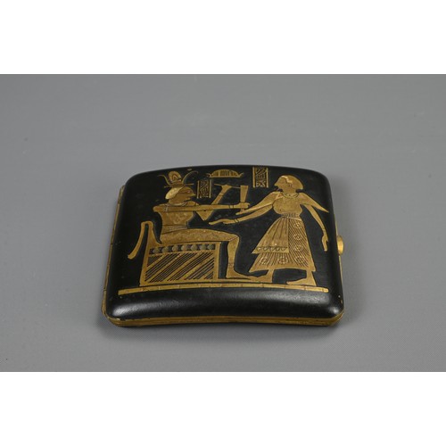 61 - A GROUP OF EGYPTIAN REVIVAL AND JAPANESE DAMASCENE ITEMS, EARLY 20TH CENTURY. To include two cigaret... 