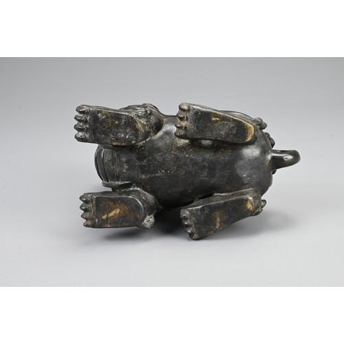 80 - A CHINESE BRONZE BUDDHISTIC LION CENSER, 19/20TH CENTURY. The lion seated four square with its hinge... 