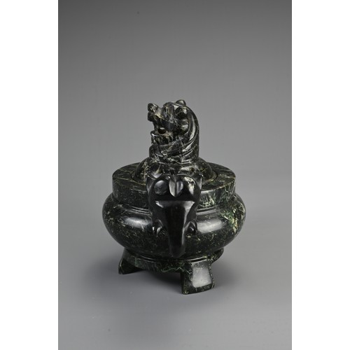 358 - TWO CHINESE CARVED STONE CENSERS, 20TH CENTURY. To include a large rose quartz censer with lion mask... 