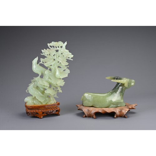 362 - A CHINESE CARVED JADE MODEL OF A RECUMBENT WATER BUFFALO WITH SERPENTINE CARVING, 20TH CENTURY. The ... 