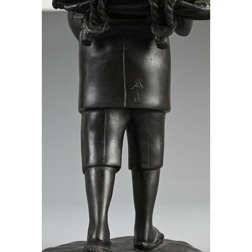 284 - A JAPANESE MEIJI PERIOD BRONZE OKIMONO OF KINJIRO NINOMIYA BY HIDEYAMA, late 19th century, typically... 