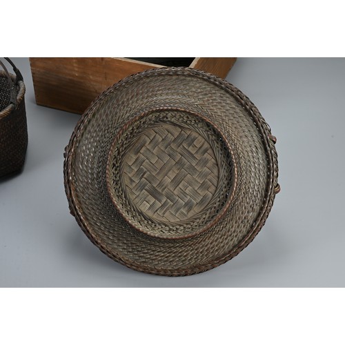 281 - FIVE JAPANESE BAMBOO BASKETS, 19/20TH CENTURY. Five Japanese bamboo baskets, including three with ci... 