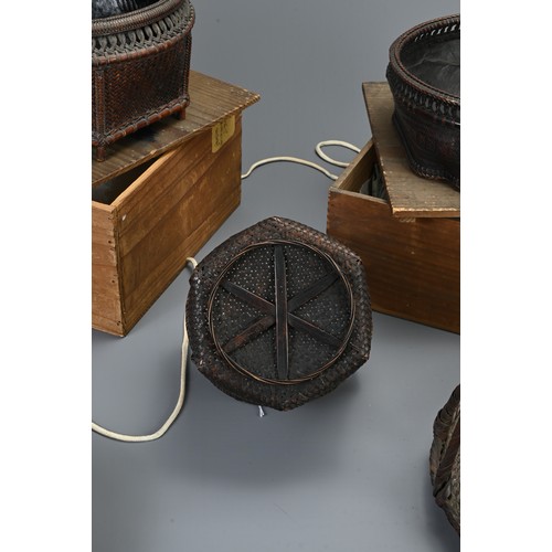 281 - FIVE JAPANESE BAMBOO BASKETS, 19/20TH CENTURY. Five Japanese bamboo baskets, including three with ci... 