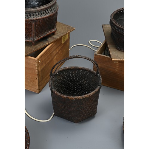 281 - FIVE JAPANESE BAMBOO BASKETS, 19/20TH CENTURY. Five Japanese bamboo baskets, including three with ci... 