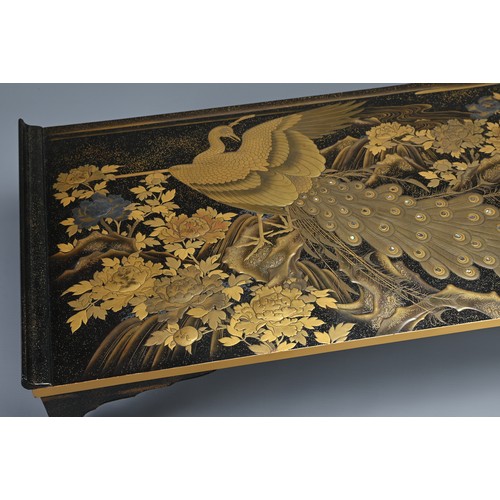 310 - JAPANESE EDO PERIOD BLACK AND GOLD LACQUER WRITING TABLE (BUNDAI), 19th century, of standard form wi... 