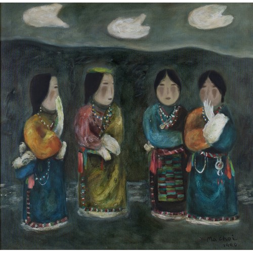 211 - MA CHOI (CHINESE, CONTEMPORARY) - Four Tibetan women wearing traditional dress in confidence with on... 