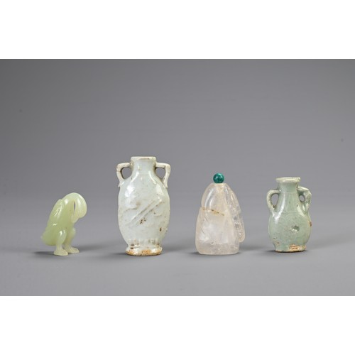 157 - A GROUP OF CHINESE MINIATURE BOTTLES AND SERPENTINE GOOSE, 19TH CENTURY AND LATER. Comprising two ce... 